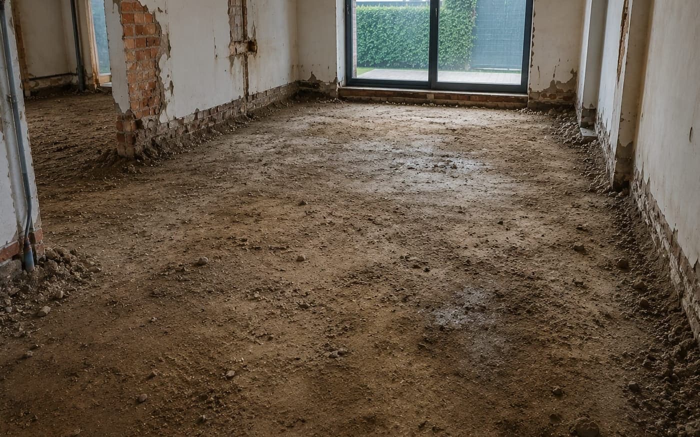Leeggemaakte ruimte tot op de ruwbouw